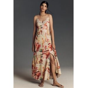 Anthropologie x Hutch Baldwin Sleeveless Lace-Trim V-Neck Slip Maxi Dress